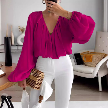 Dames Losvallend Mode Print V-hals Lange Mouw Shirt