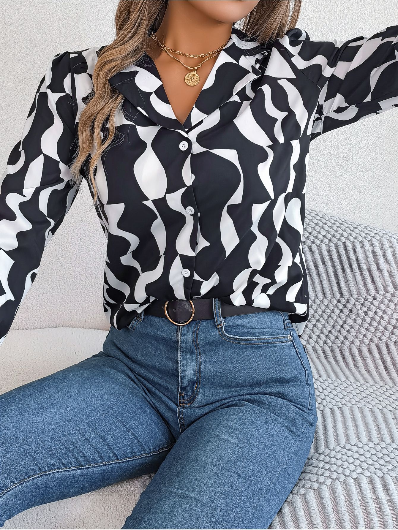 Elegante Gestreepte Blouse met Contrastkleur