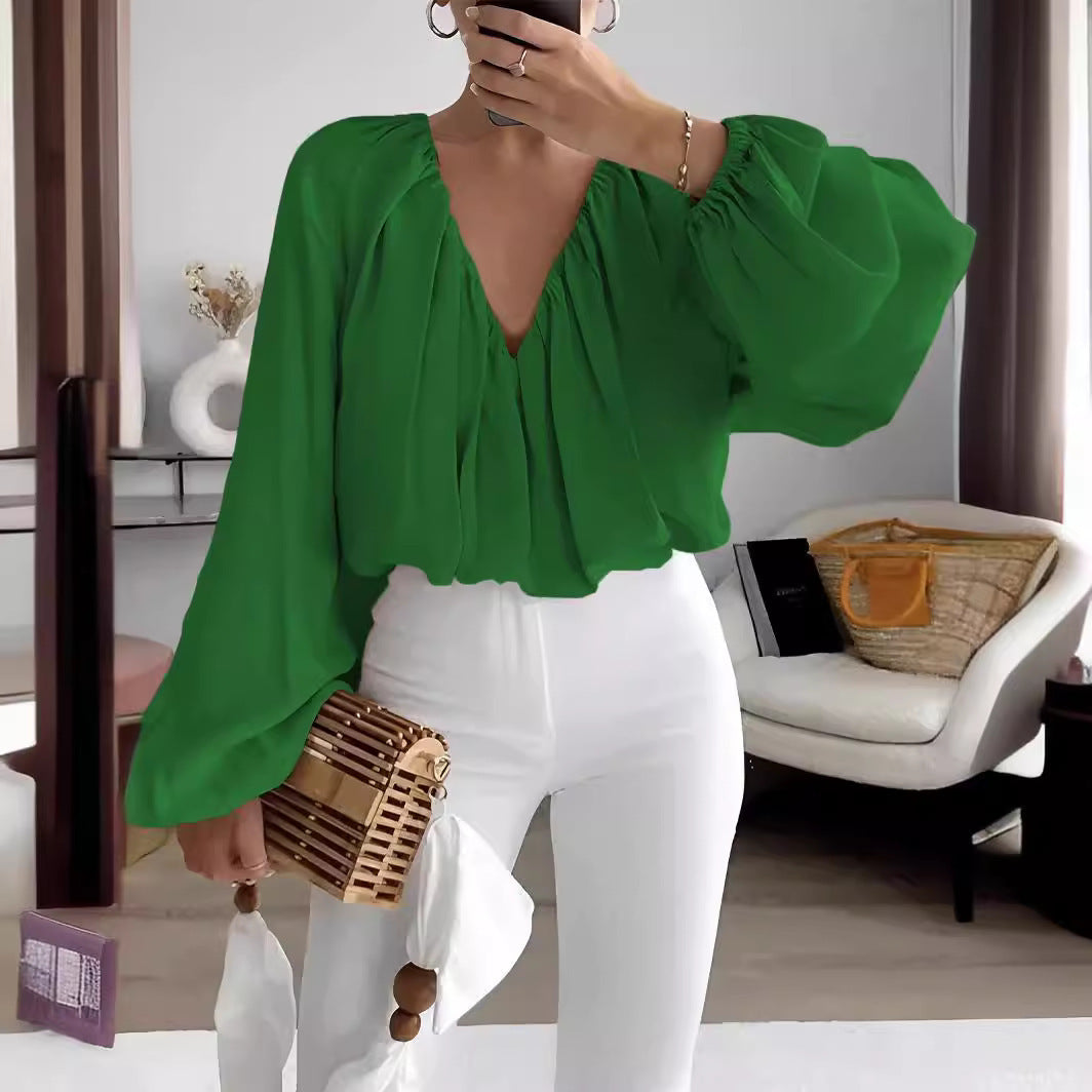 Dames Losvallend Mode Print V-hals Lange Mouw Shirt