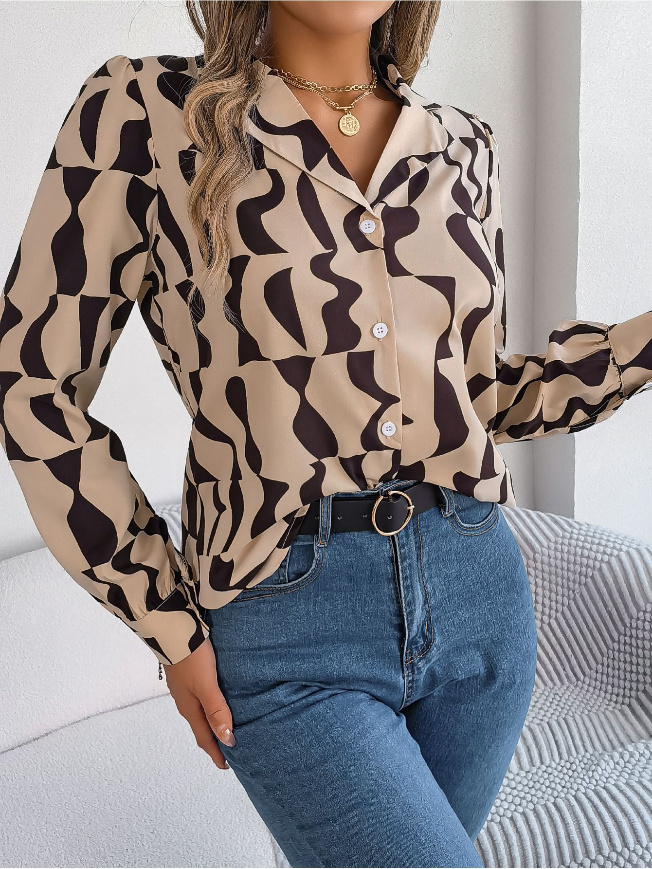 Elegante Gestreepte Blouse met Contrastkleur