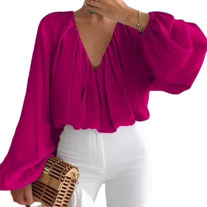 Dames Losvallend Mode Print V-hals Lange Mouw Shirt