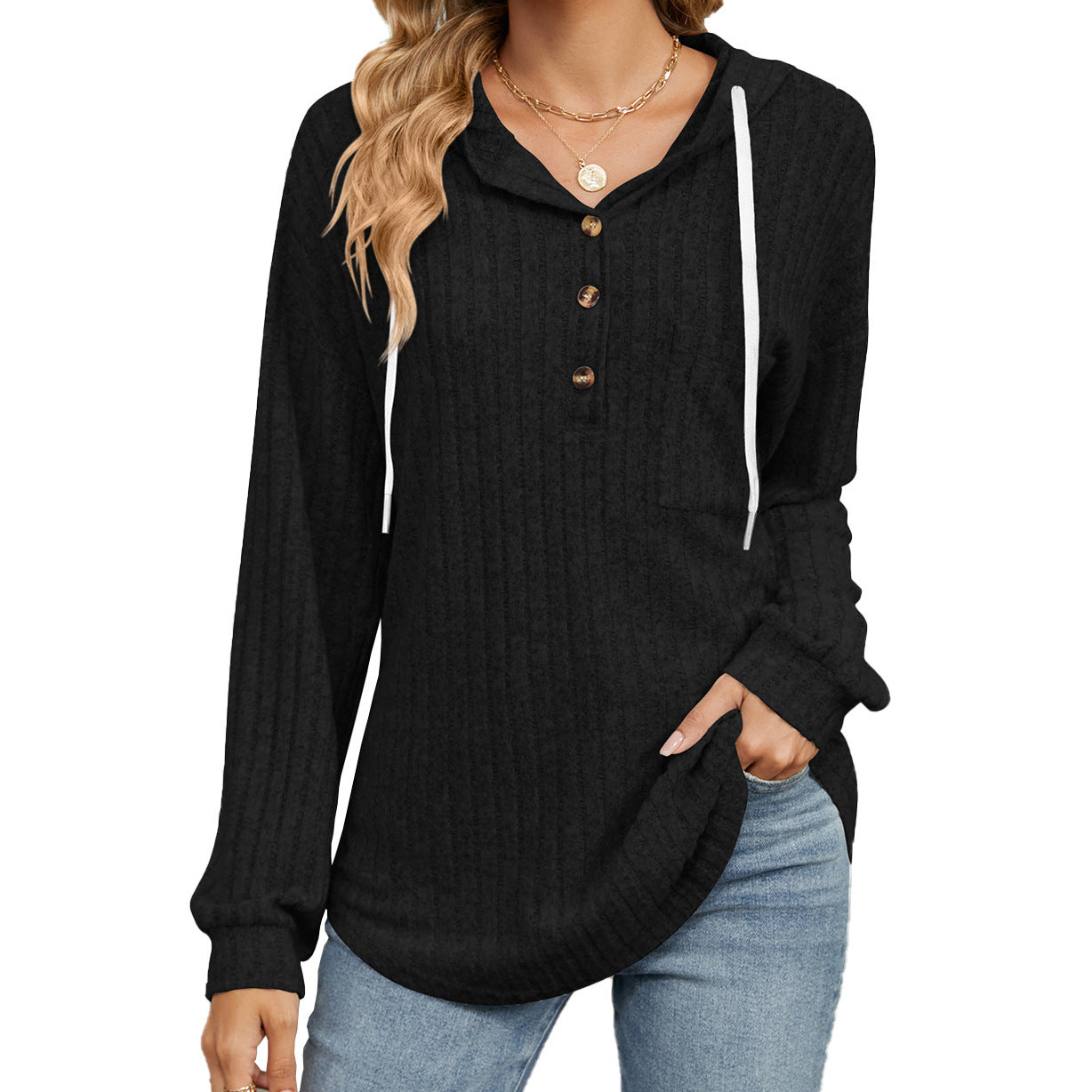 Knopjes Capuchon Trui met Zakken